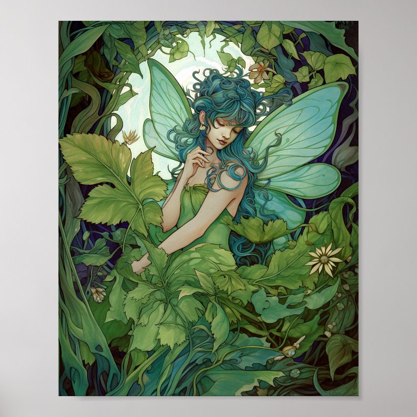 Green Woodland Fairy Fantasy Art Poster (Front)
