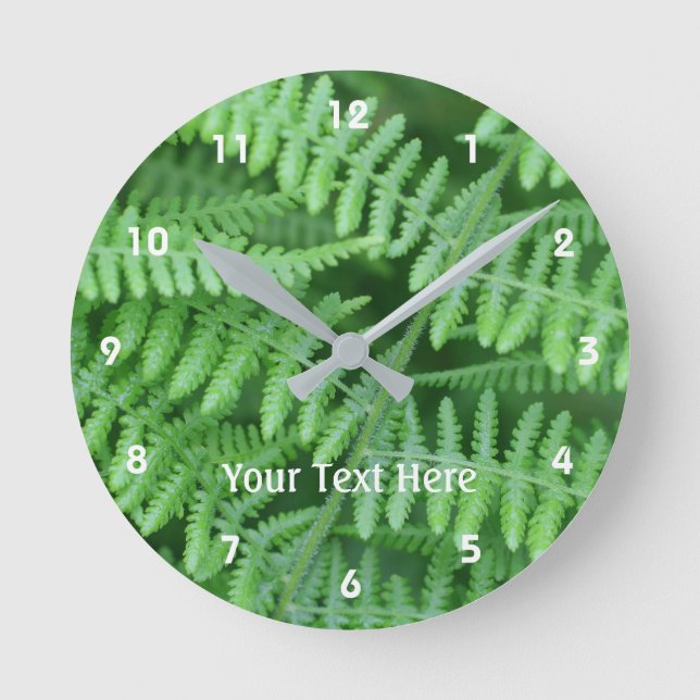 Green Woodland Ferns Nature Personalized Round Clock (Front)