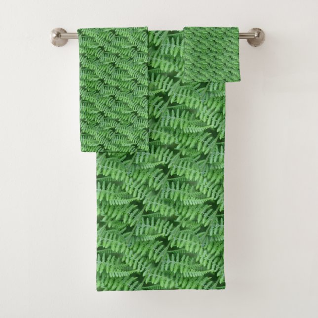 Green Woodland Ferns Pattern Nature     Bath Towel Set (Insitu)