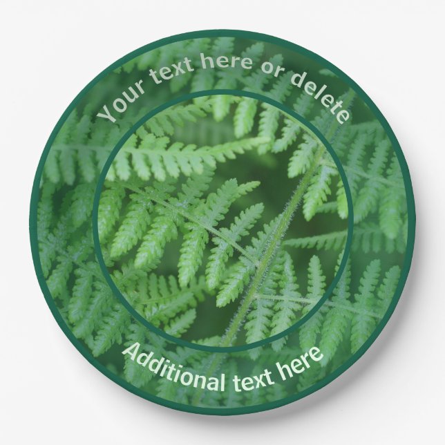 Green Woodland Ferns Personalized Party  Paper Plates (Front)