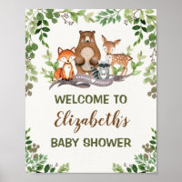 Green Woodland Forest Baby Animals Welcome Poster