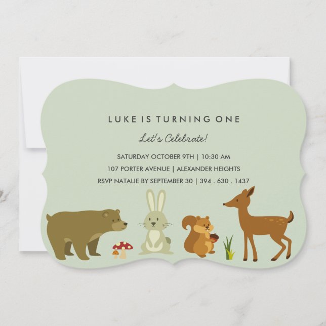 Green Woodland Friends Birthday Invitation (Front)