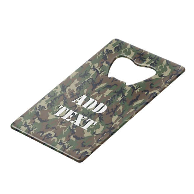 Green Woodland Military Camouflage Pattern Credit Card Bottle Opener (Front Angled)