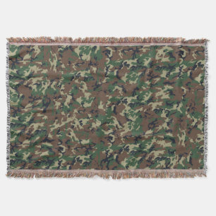 Green Woodland Military Camouflage Pattern Throw Blanket