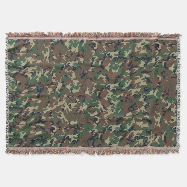 Green Woodland Military Camouflage Pattern Throw Blanket (Front)