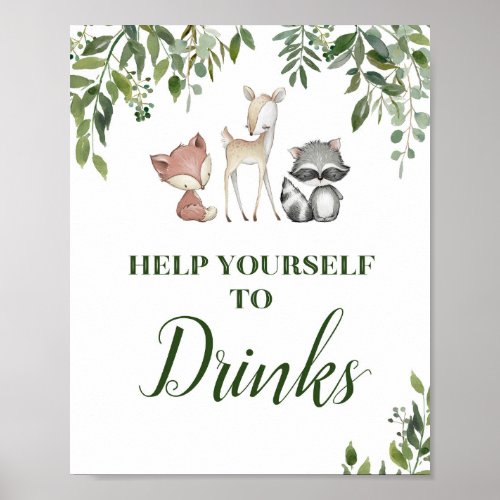 Green Woodland Table Sign _ Drinks Sign 8x10