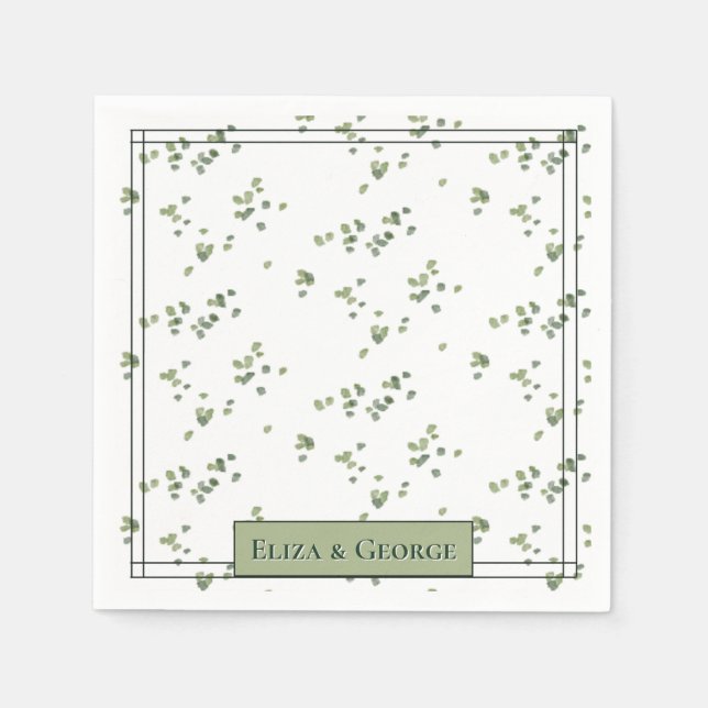 Green Woodland Theme All in One Wedding Invite Napkins (Front)