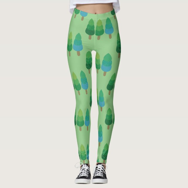 Green Woodland  Trees Thunder_Cove Leggings (Front)