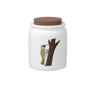 Green Woodpecker Illustration Candy Jar