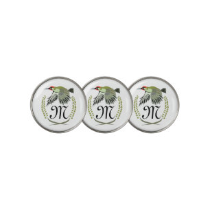 Green Woodpecker in Flight Monogram Golf Ball Marker