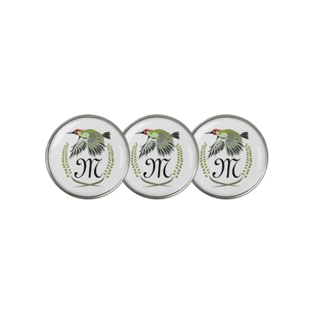 Green Woodpecker in Flight Monogram Golf Ball Marker (3 Up)