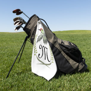 Green Woodpecker in Flight Monogram Golf Towel