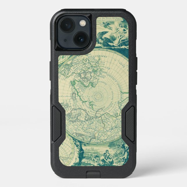 Green World Aged Map Black Burnt Otterbox iPhone Case (Back)