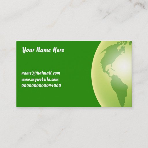Customizable Green World Globe, Your Name Here, Business Card
