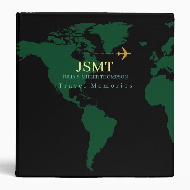 Green World Map Black International  3 Ring Binder (Front)