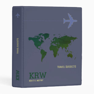 Green World Map travel subjects on blue Mini Binder