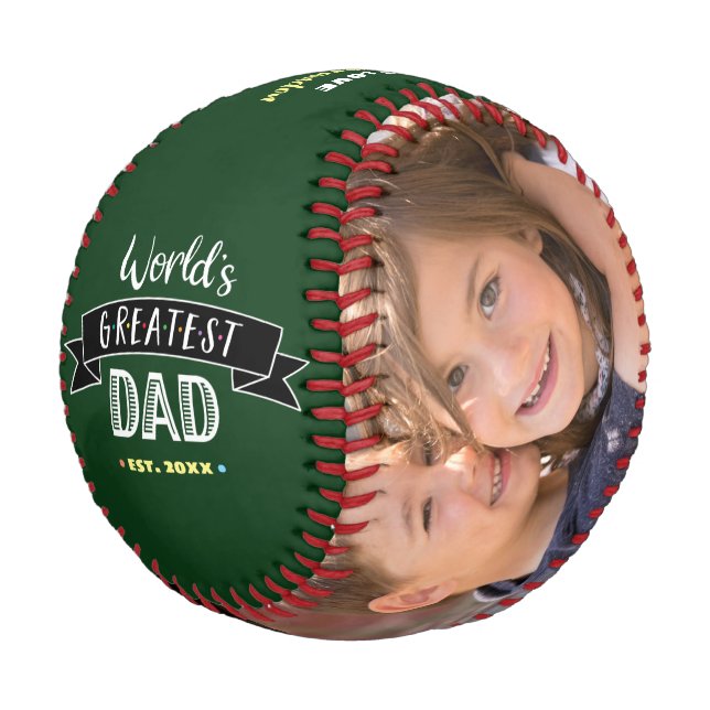 Green Worlds Greatest Dad Modern Bold Typography Baseball (Angled)