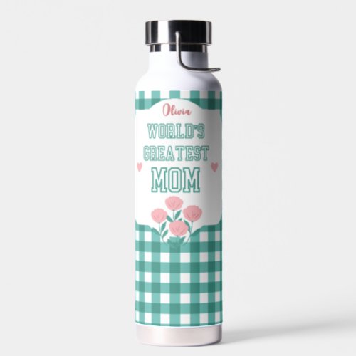 Green Worlds Greatest Mom Floral Mothers Day Water Bottle