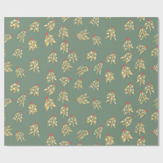 Green Wrapping Paper with Golden Trees
