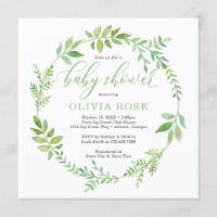 Green Wreath Baby Shower Invitation, BOHO Invitation