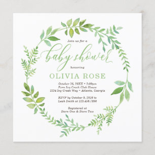 Green Wreath Baby Shower Invitation, BOHO Invitation