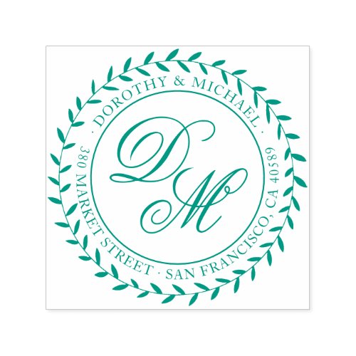 Green Wreath  Calligraphy Initials Return Address Self_inking Stamp