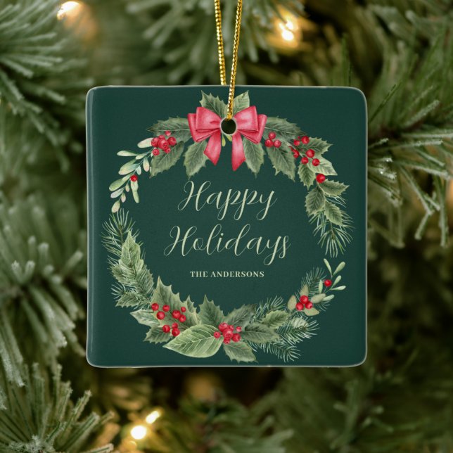 Green Wreath Christmas Personalized Ornament (Tree)