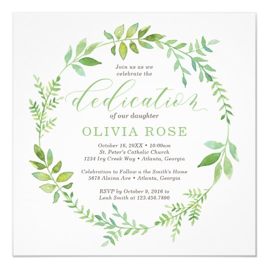 green wreath dedication invitation boho invitation zazzle com