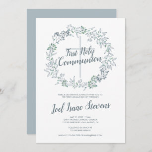 Green Wreath First Holy Communion Invitation