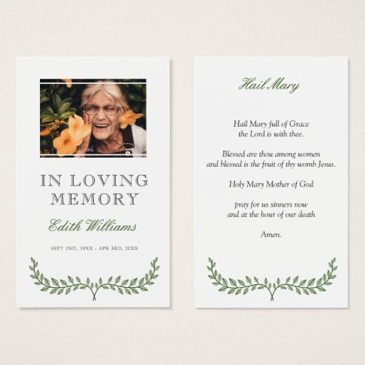 Green Wreath Funeral Mini Prayer Card (Front & Back)