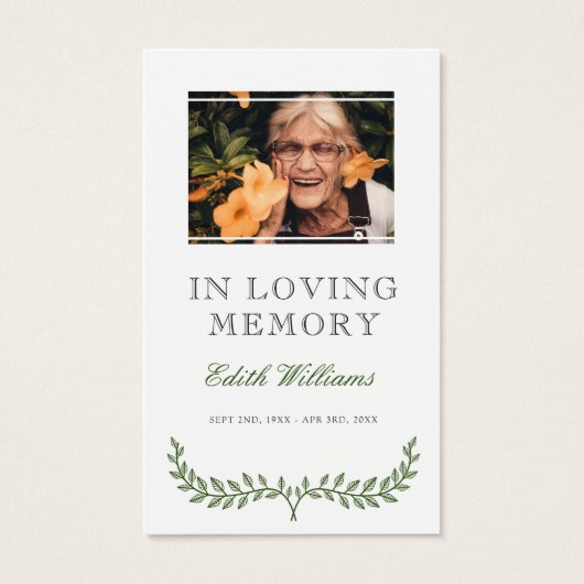 Green Wreath Funeral Mini Prayer Card (Front)