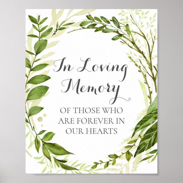 Green Wreath In Loving Memory Sign Poster, Rustic (Front)