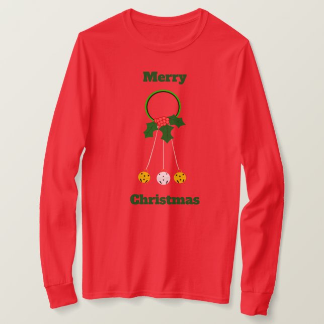 Green Wreath Jingle Bells Long Sleeve Shirt (Design Front)