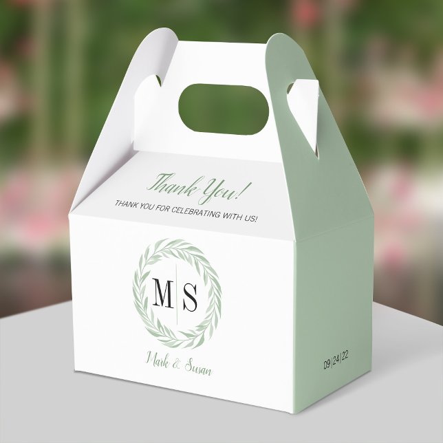 Green Wreath Monogram Wedding Favor Box (Creator Uploaded)