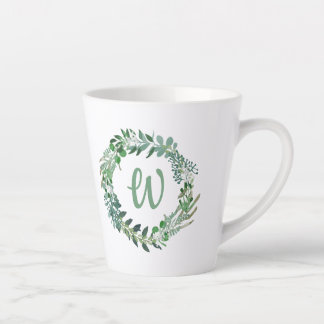 Green Wreath Monogrammed Latte Mug