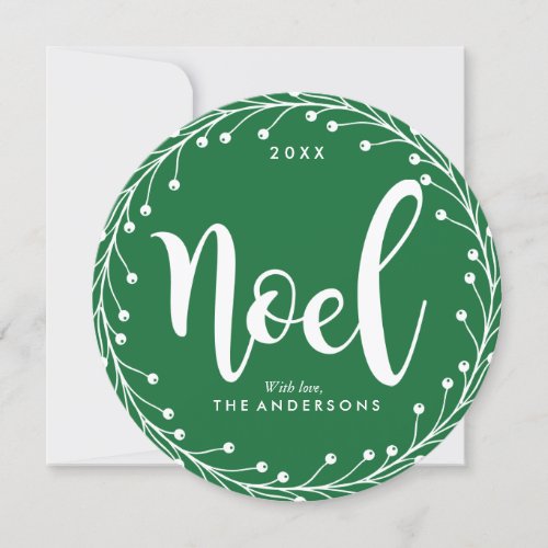 Green Wreath Noel Holiday Card