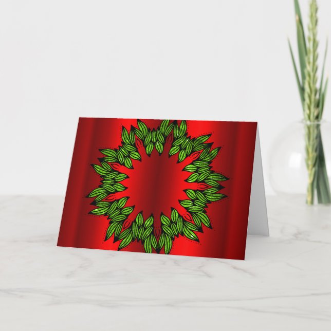 Green Wreath on Red Christmas Card (Front)