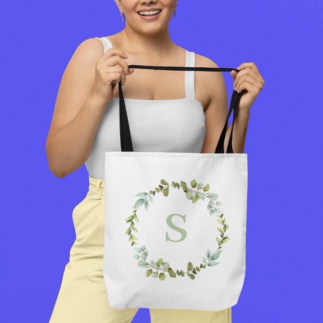 Green Wreath Personalized Monogrammed Tote Bag (Creator Uploaded)