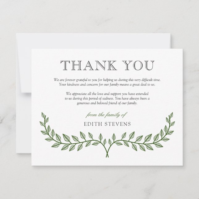 Green Wreath Sympathy Thank You Card (Front)