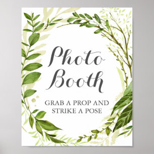 Green Wreath Wedding Photo Booth Sign, Rustic Leaf Poster