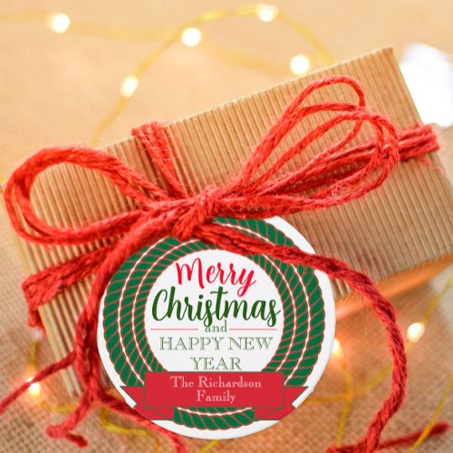 Green Wreath With Red Banner Merry Christmas  Favor Tags