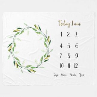 Green wreathe Baby 1st year Milestone   Fleece Bla Blanket