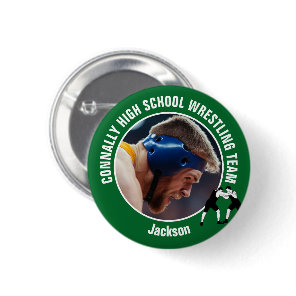 Green Wrestling Team Photo High School Wrestler Button