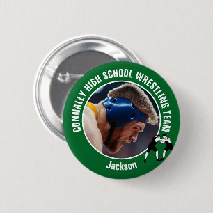 Green Wrestling Team Photo High School Wrestler Button