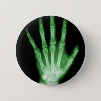 Green X-ray Skeleton Hand Pinback Button by VoXeeD at Zazzle