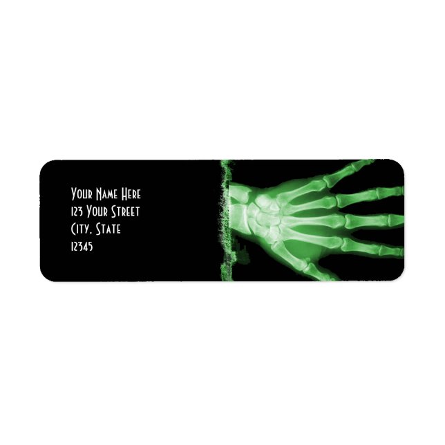 Green X-ray Skeleton Hand Return Address Labels (Front)