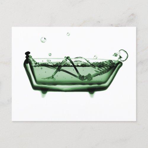Green X_Ray Vision Skeleton in Bath Tub Postcard