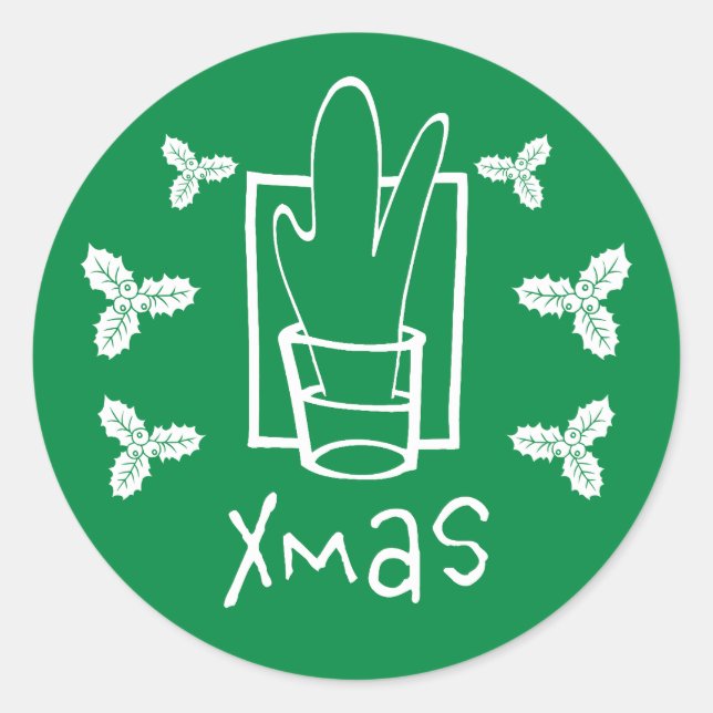 Green Xmas Christmas Classic Round Sticker (Front)