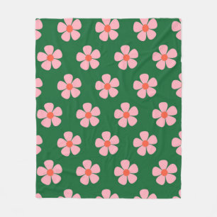 Green Y2K Vibrant Wildflower Bold Retro Spring Fleece Blanket