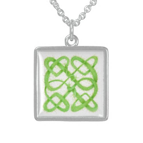 Green Yarn Celtic Knot Sterling Silver Necklace